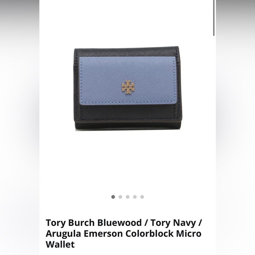 Tory Burch Bluewood / Tory Navy / Arugula Emerson Colorblock Micro Wallet